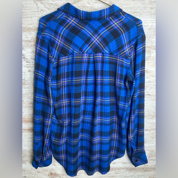 Rails Dutton Flannel Shirt Cobalt Black Citrus Sz small. So soft! Stretchy! EUC - Picture 10 of 11